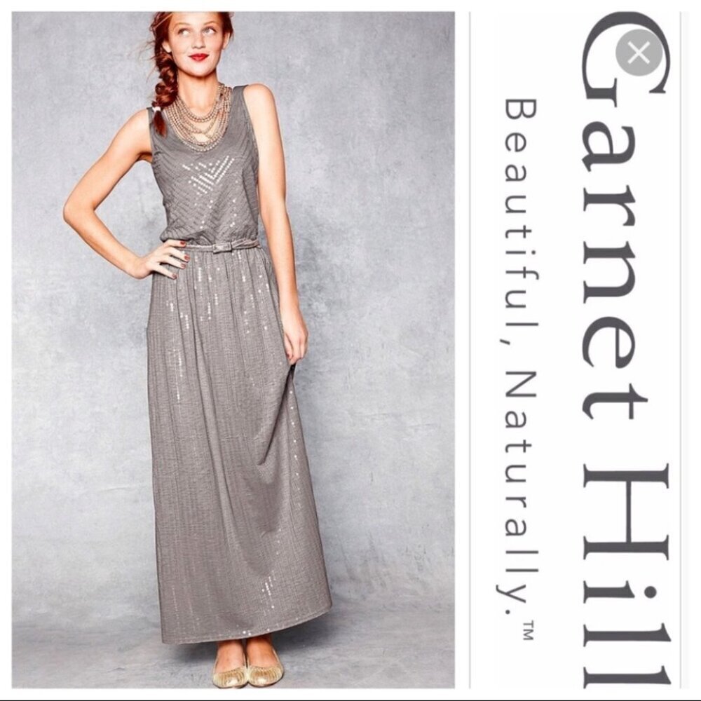 New Garnet Hill Festival Gray Sequin Sleeveless Maxi Dress Women's Size‎ S